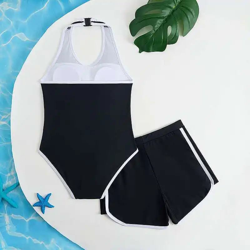 Girls One Piece Swimsuit 6-12 Year Kids Swim Suit Teenage Children's Swimwear 2025 Black Bathing Suits Shorts Sports Bodysuit