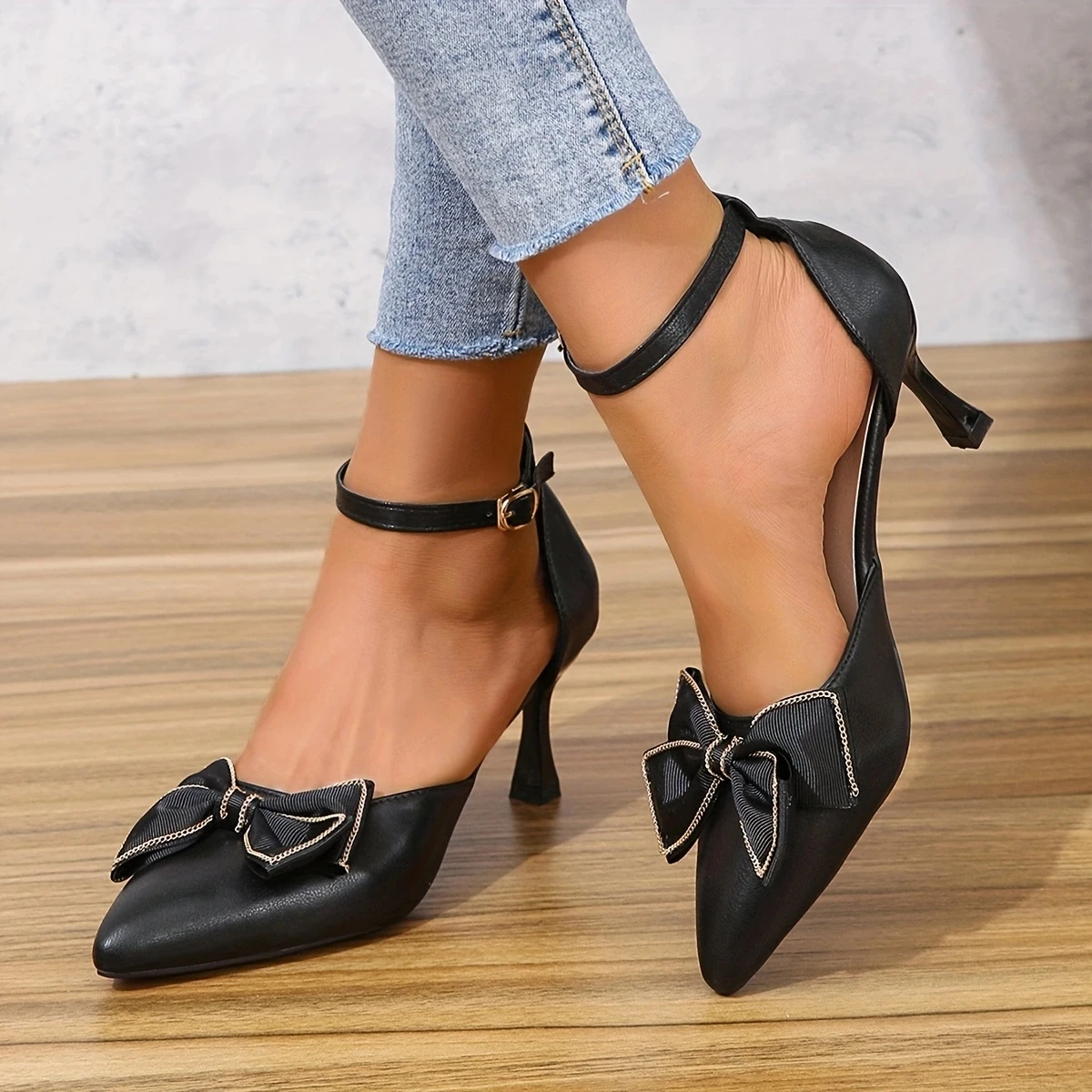 Fashion Solid Color High Heels Women\'s 2024 Summer New Bowtie Sexy One Word Buckle Casual Comfortable Shoes Women