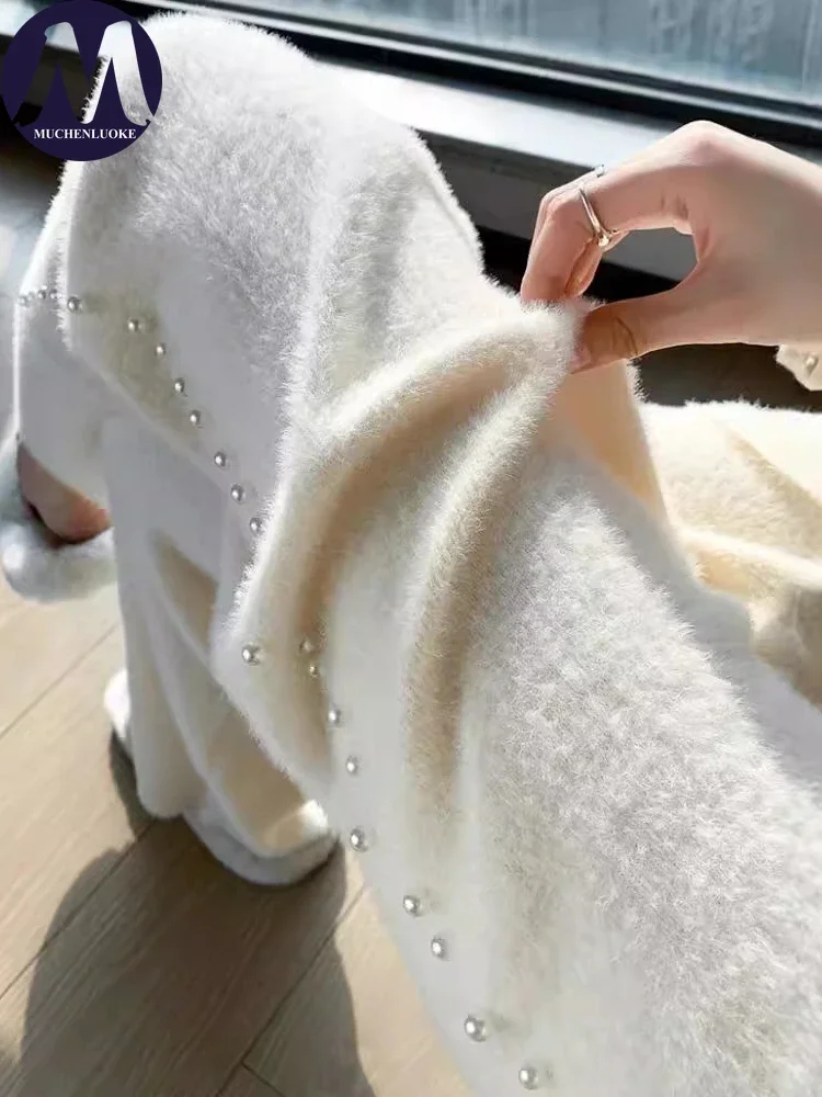 กางเกงผู้หญิงกางเกงถักขนเทียมขนมิงค์ MODE Korea ใหม่กางเกงลำลองทรงหลวมอบอุ่นกางเกงผู้ชายขาสามส่วนใหม่สำหรับฤดูใบไม้ร่วงและฤดูหนาว