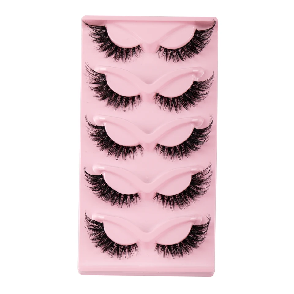 5 pares de pestañas cat eye de visón falso, naturales, largas, estilo manga, con extremo alado, pestañas postizas alargadas para maquillaje 6