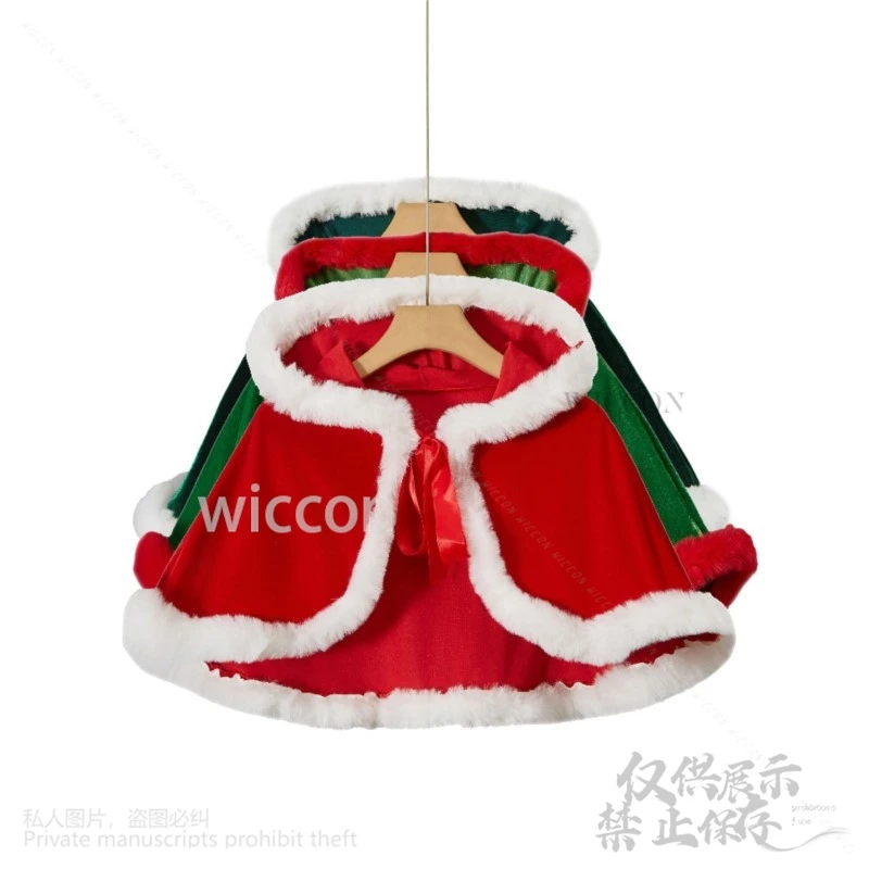 Cape Cosplay de Noël Anime avec capuche pour femmes et filles, garniture floue de document, costume Everak Mrs Santa Claus, Lolita personnalisé, 2024