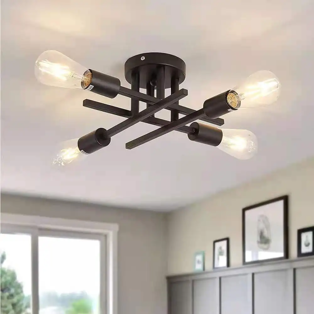 4 heads American Retro Iron Ceiling Lamp Modern Bedroom Kitchen Dining Room  Corridor Hall Balcony Lndustrial Ceiling Lamps