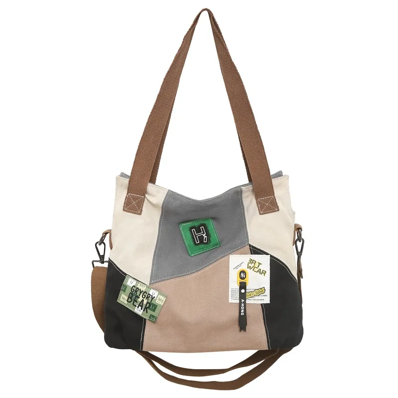 

Large Capacity 2024 New Canvas Bag Female Color Splicing College Student Casual Crossbody Bag Commuter Single Shoulder Tote Bag