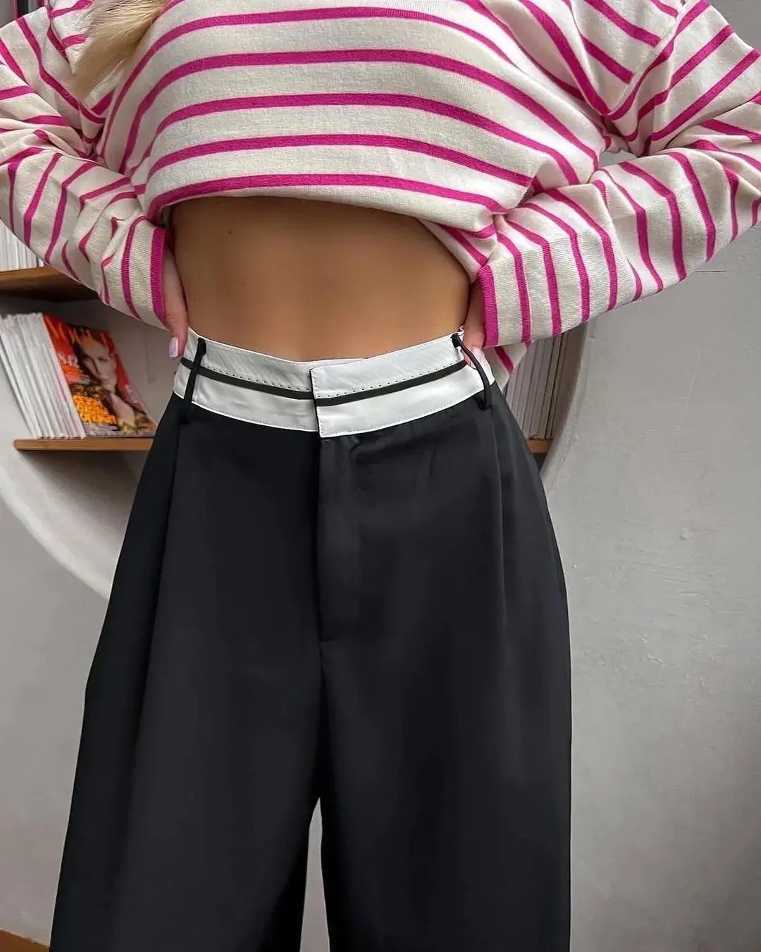 FJKorean-Pantalon taille haute à jambes larges pour femme, streetwear plissé, droit, baggy, mode printemps été