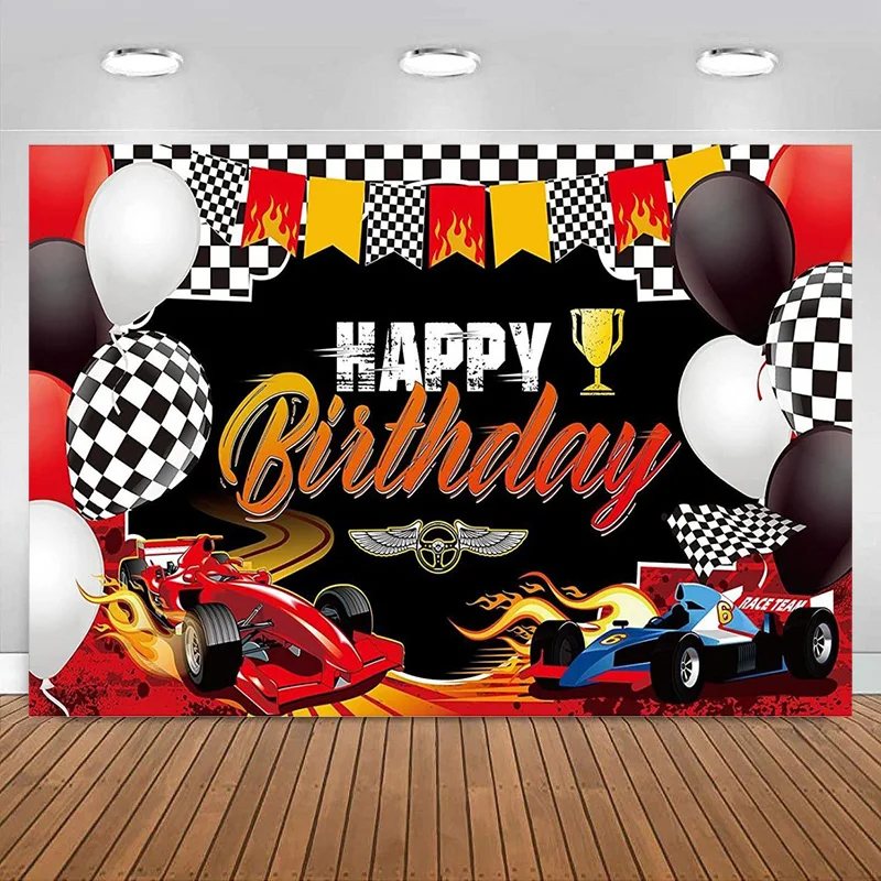 

Car Racing Happy Birthday Backdrop Party Decorations Racing Theme Background Supplies for Photography Banner Kids Boys Girls Bab