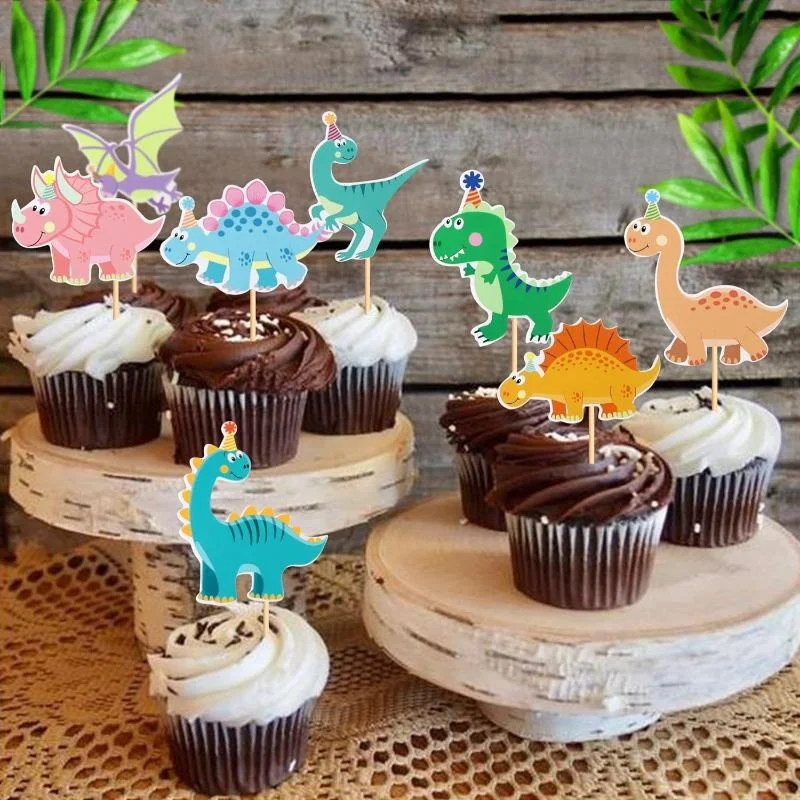 Roar Dinosaur Cupcake Happy Birthday Cake Topper Pick for Dino Theme Baby Shower Kids Birthday Party Decoration Supplies