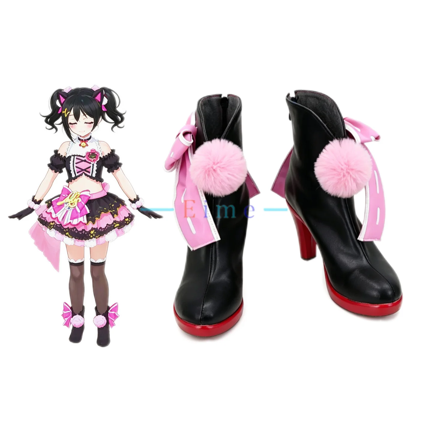 Lovelive Nico Cosplay Shoes Black High Heels Boots Anime Accessories Props Halloween PU Leather Shoes Custom Made