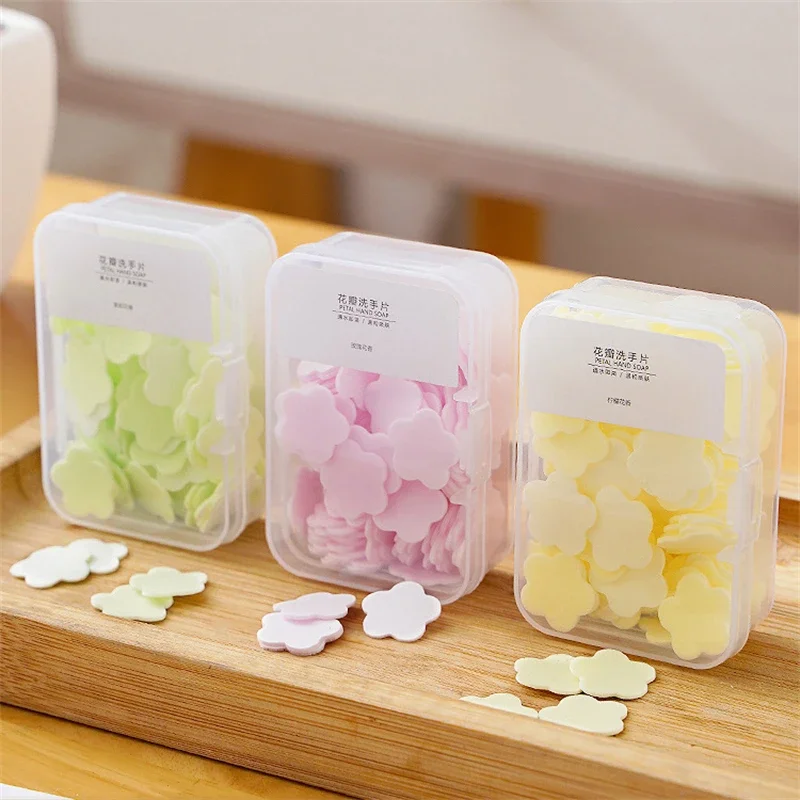 2Box Slice Hand-washing Soap Paper Flakes Travel Portable Handwashing Soap Box Disposable Cute Mini Flower Shape Paper Soap