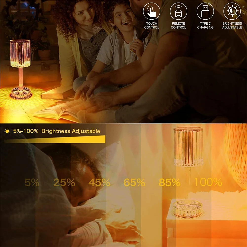 Acrylic Table Lamp Crystal Diamond Table Lamps Touch Remote Control Rechargeable Modern Style Bedside Lamp