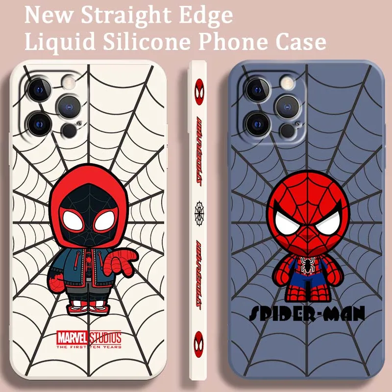 

Marvel Spider Man Anime For Apple iPhone 16 15 14 13 12 11 XR XS X Pro Max Plus Liquid Left Rope Soft Cover Phone Case