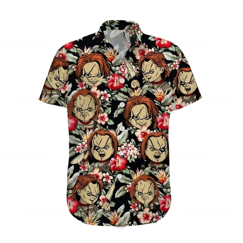 Camisas con estampado 3D de la película de terror Bride Of Chucky para hombres Y mujeres, ropa de manga corta con solapa, camisa hawaiana, Top Masculino