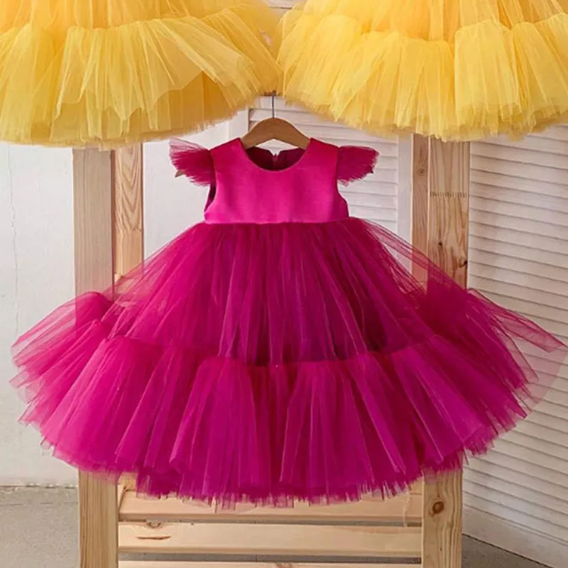 Infant Baby Girls Lace Cake Tutu Birthday Dresses Christening Gowns Baby Baptism Clothes Flower Prom Big Bow Princess Dresses