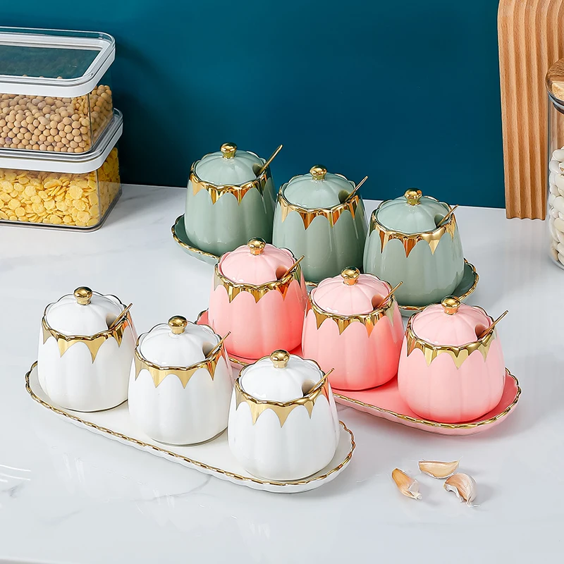 Kitchen Seasoning Pot Set Combination Home Nordic Light Luxury Seasoning Box Storage tank Salt Monosodium Glutamate Ceramic tank