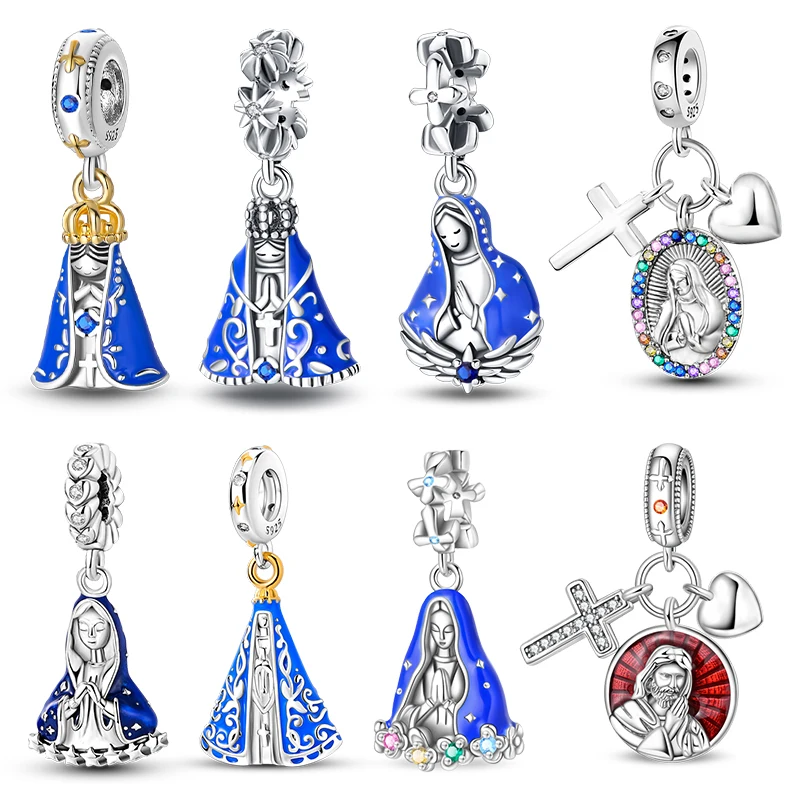 Abalorios de plata de ley 925 con cruz de la Virgen María, compatibles con pulseras y collares originales de 3 mm, joyería fina DIY para mujer, regalos, gran oferta