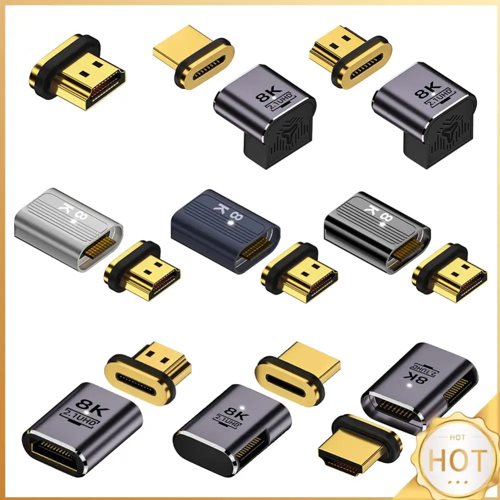 8K HDMI-Compatible 2.1 Magnetic Adapter Video Adapter Male To Female 8K/60Hz 4K/120Hz 48Gbps 19Pin Contacts for HDTV Laptop