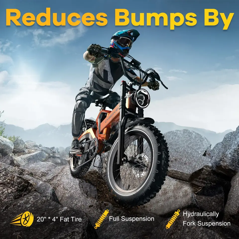 Cybervelo 2000W Peak Folding Electric Bike 20"x4.0 Fat Tire Adults Ebike Dual 20Ah Battery 35MPH 100 Miles Range Offroad E Bicycle EK6 image 9