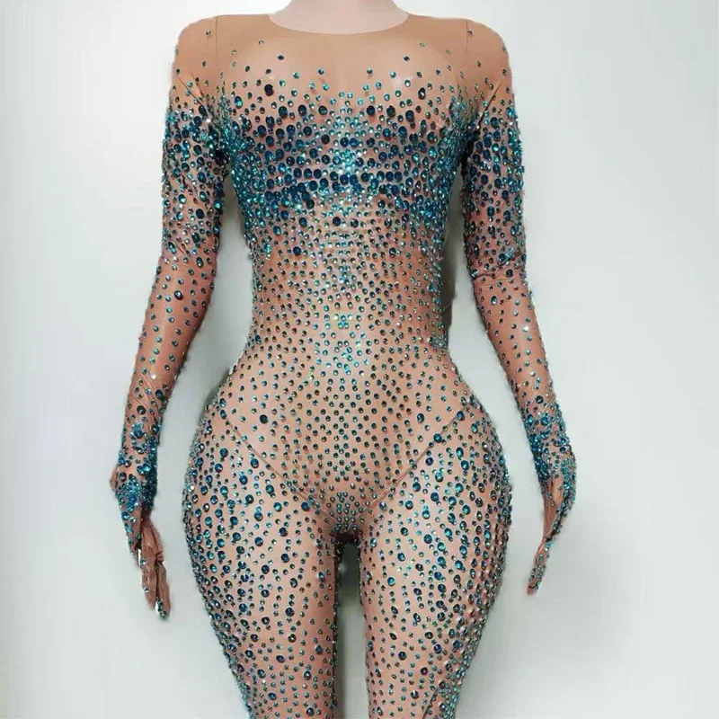 Rhinestones Jumpsuit Halloween Dj Ds Gogo Dance Costume Women Pole Dance Clothing Bar Rave Outfit Club Wear