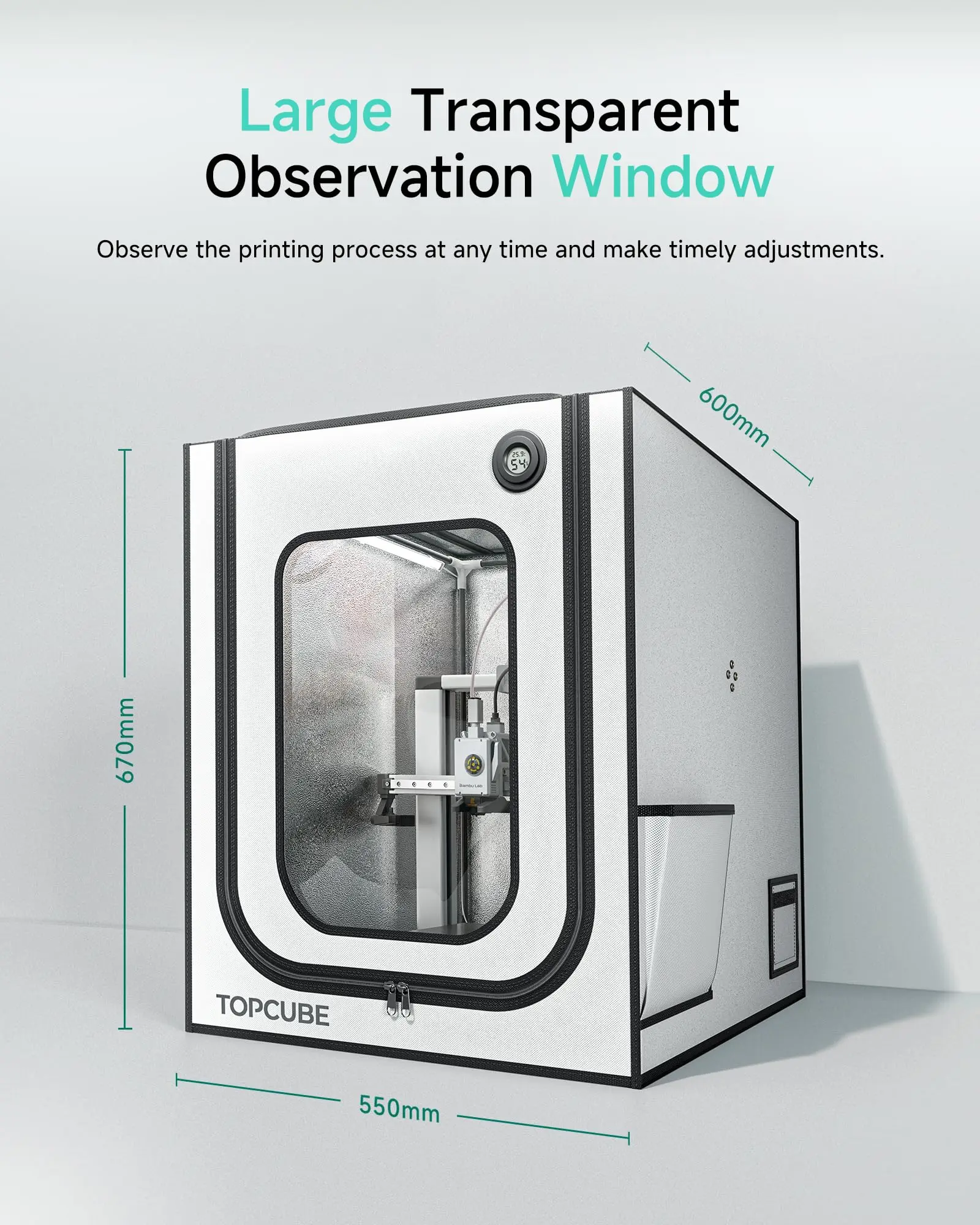 Caja de impresora 3D YOOPAI para impresora 3D Bambu A1, cubierta de casa de impresora 3D ignífuga con luz LED de temperatura constante