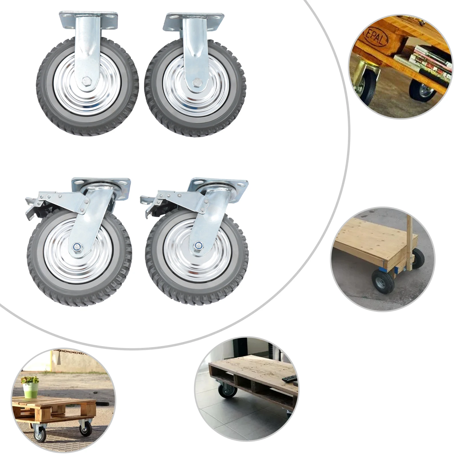 Rodas sólidas resistentes do rodízio, antiderrapante, 8"