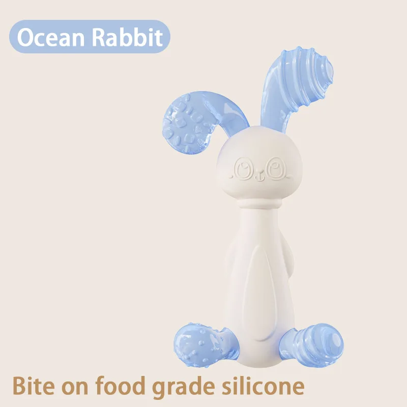 Silicone rabbit teether baby rattle fruit food grade teether stick Bite joy soothing toy