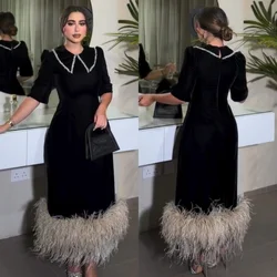 Customized Simple Jersey Pleat Feather Straight Jewel Midi Dresses Quinceanera High Quality Pastrol