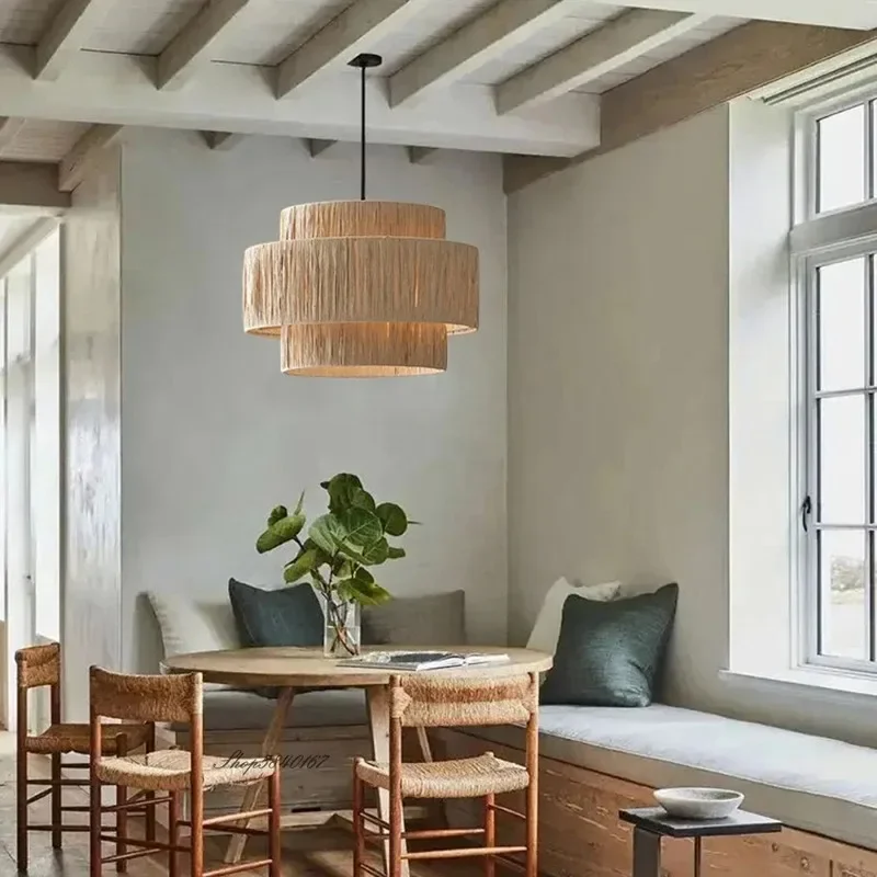 Japanese Woven Rattan Straw Pendant Lights Suspension Wabi Sabi Restaurant Chandeliers Teahouse Bedroom Homestay Zen Living Room