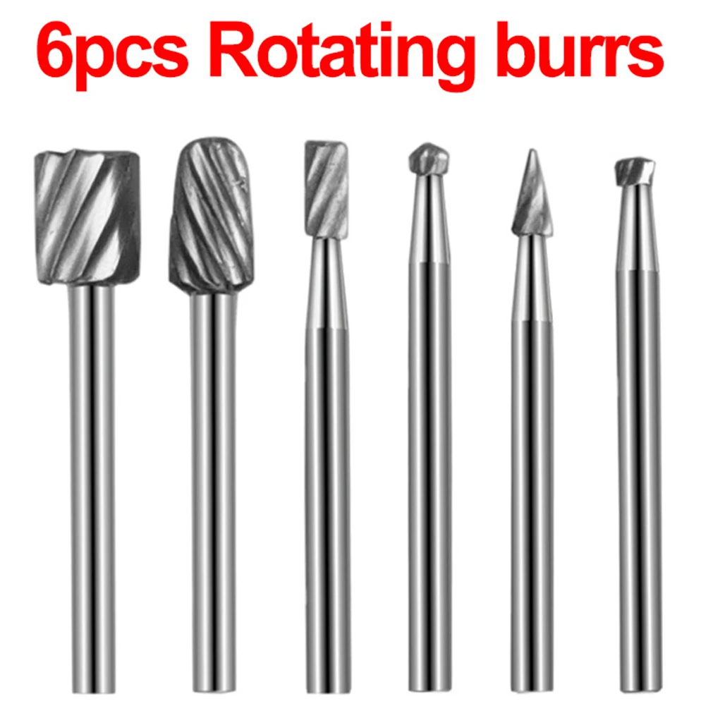 

6PCS 3mm Shank Drawing Tungsten Carbide Burr Milling Cutter Rotary Tool For Dremel Metal Wood Electric Grinding