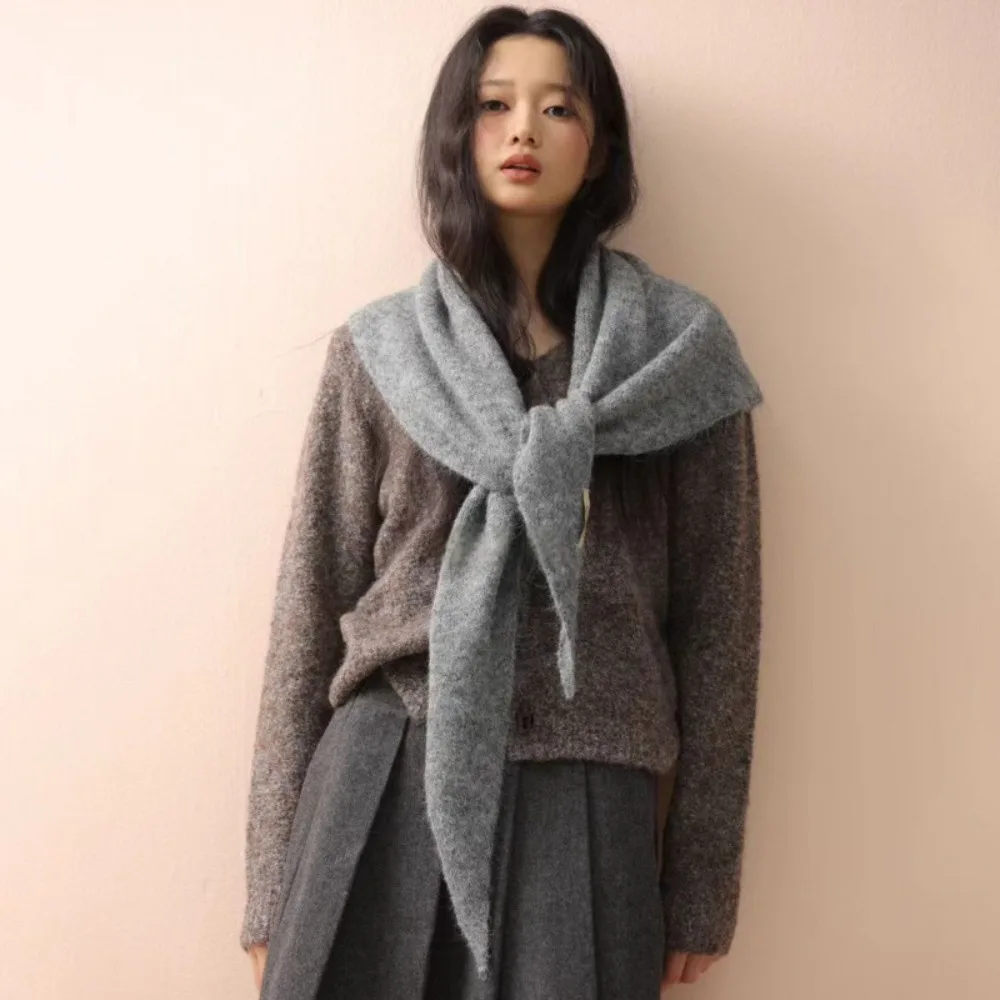 

Корейский супер уютный шерстяной шарф-шаль, теплый мягкий треугольный хиджаб, удобный нежный зимний шейный платок, зимний женский платок