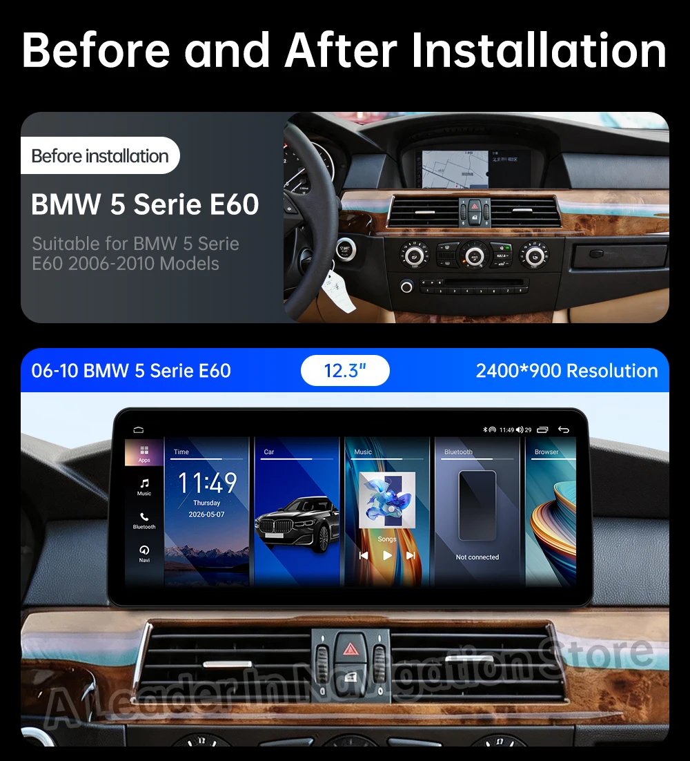 Ultra-thin Screen Android 16 BT for BMW 5 Series E60 E61 E62 2004 - 2012 CIC CCC System GPS Car Auto Video Multimedia Player view 2