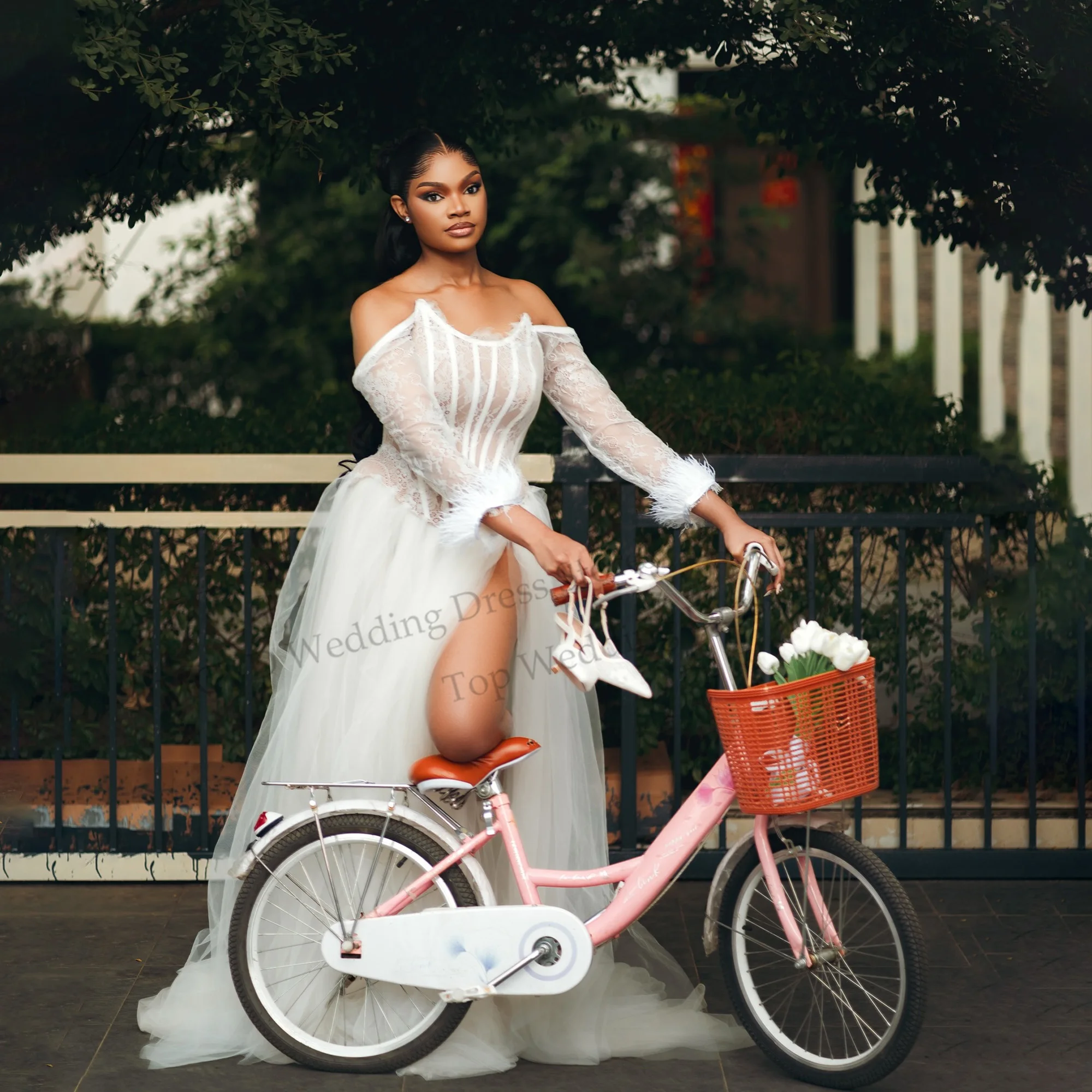 Africa Wedding Dresses for Bride Feature Long Sleeve Side Split Aso Ebi Bridal Shower Robe Dress Customized Vestidos De Novia