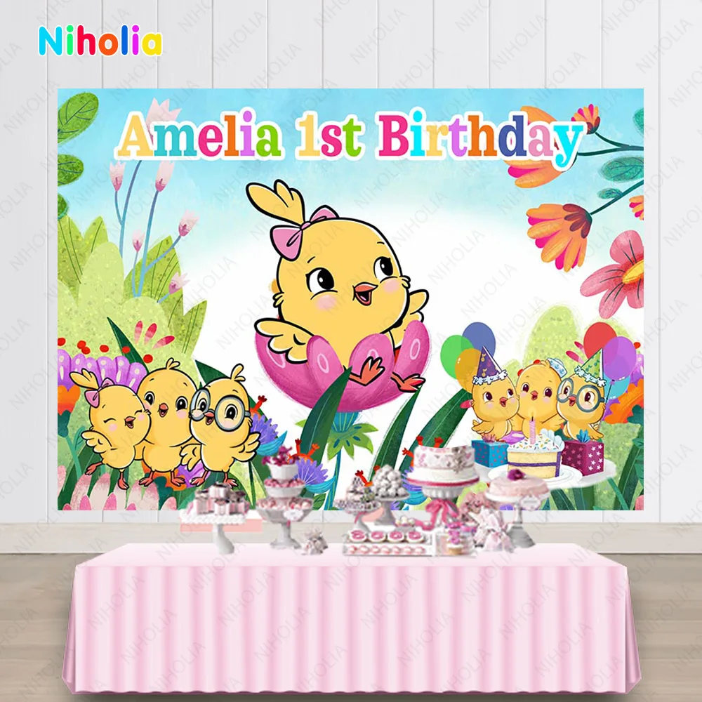 NIHOLIA  Canticos Photography Backdrop Kids Birthday Party Little Chicken Elephant Photo Background Vinyl Decoration Banner