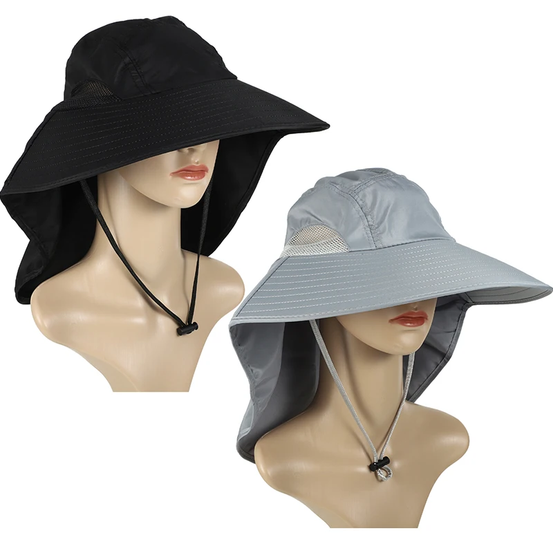 Summer Wide Brim Hats for Women and Men Breathable Mesh Cooling Neck Guard Safari Cap for Hiking Fishing Outdoor Hat with Flap