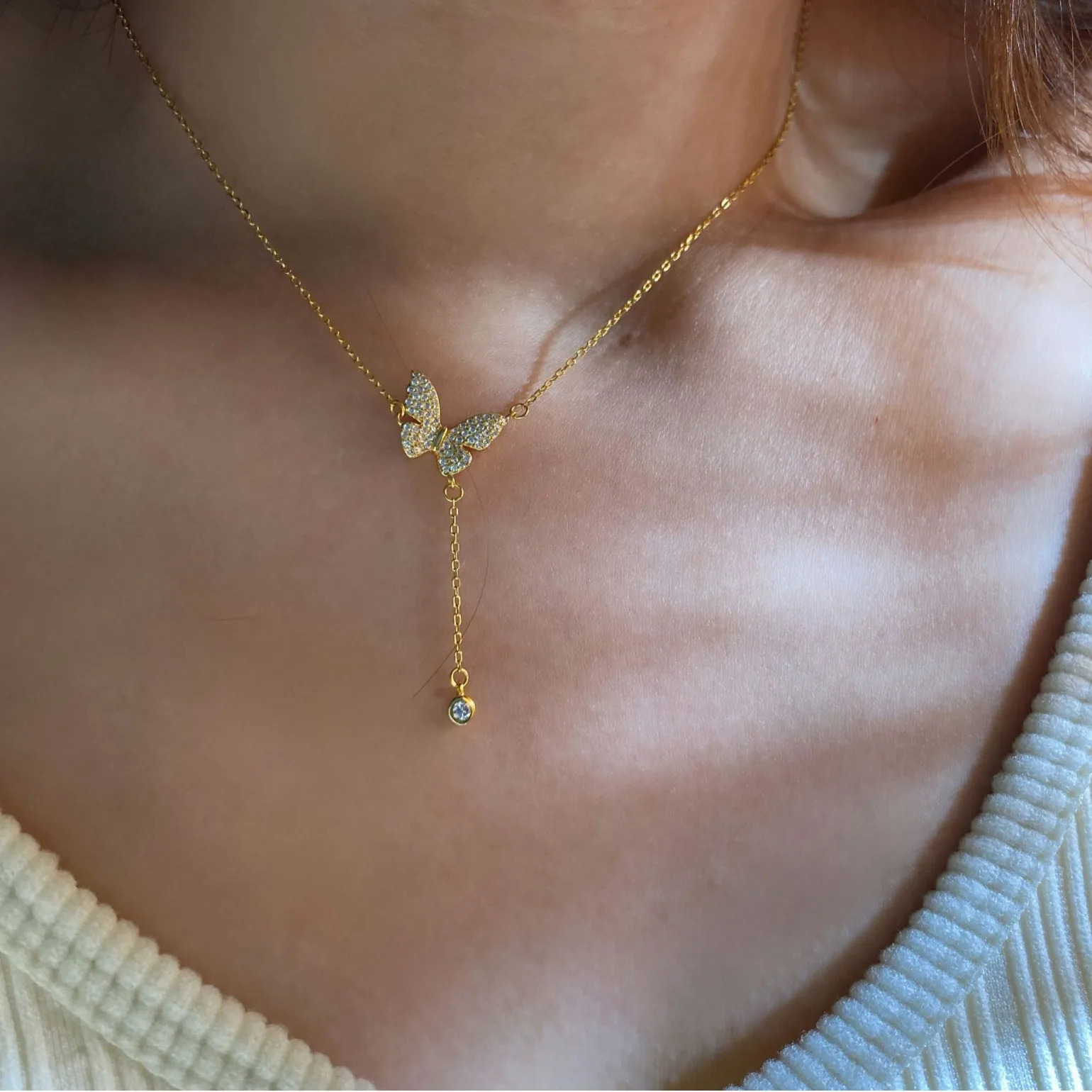 قلادة فراشة رائعة للنساء ، فضة إسترليني ، شرابة الزركون ، فاخرة خفيفة ، مجوهرات راقية