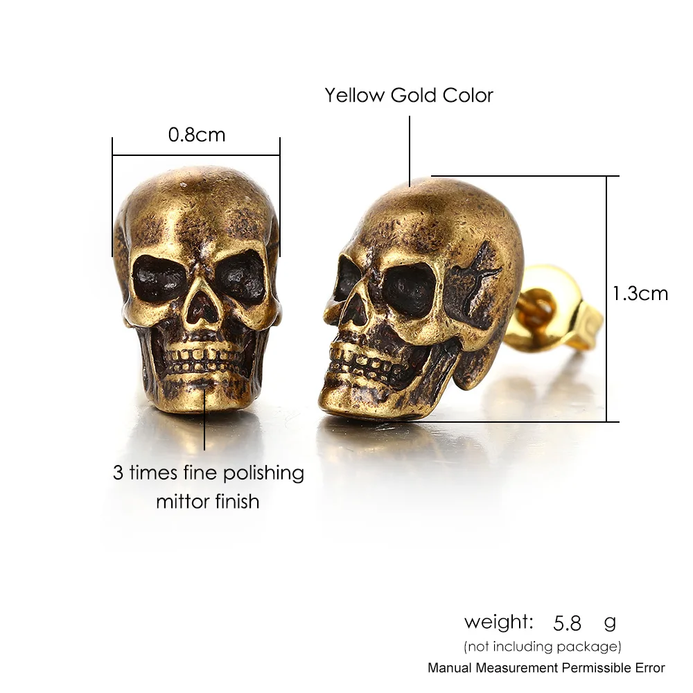 Yellow Gold Skull Earrings