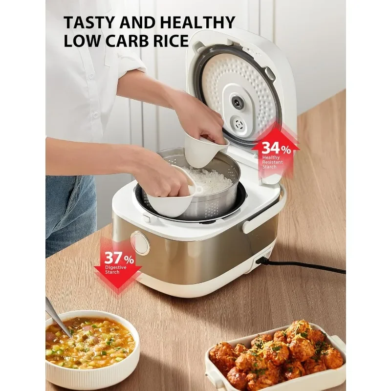 Popular. تسخين حثي لطباخ الأرز، جهاز طهي الأرز منخفض الكربوهيدرات، جهاز بخار رقمي منخفض السكر، 5.5 كوب غير مطبوخ