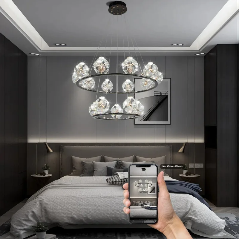 Modern Crystal Glass Ball Ceiling Chandelier Table Dining Living Room Kitchen Bedroom Island Villa Hall High-End Hanging Lamps