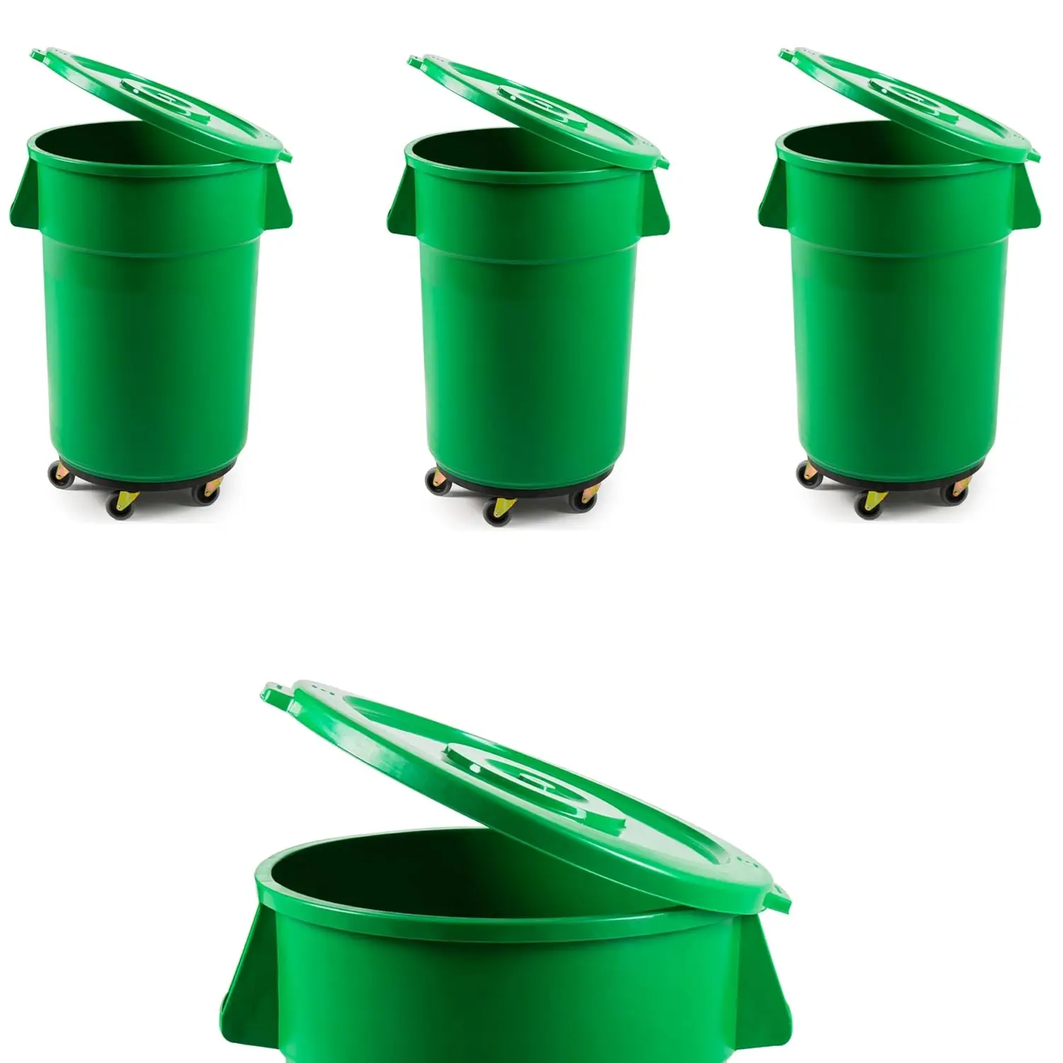 

4 Pack 44 Gallon Green Round Commercial Trash Can With Lid And Dolly / Ingredient Bin Recycling Bin Kitchen Garbage Can, Custom