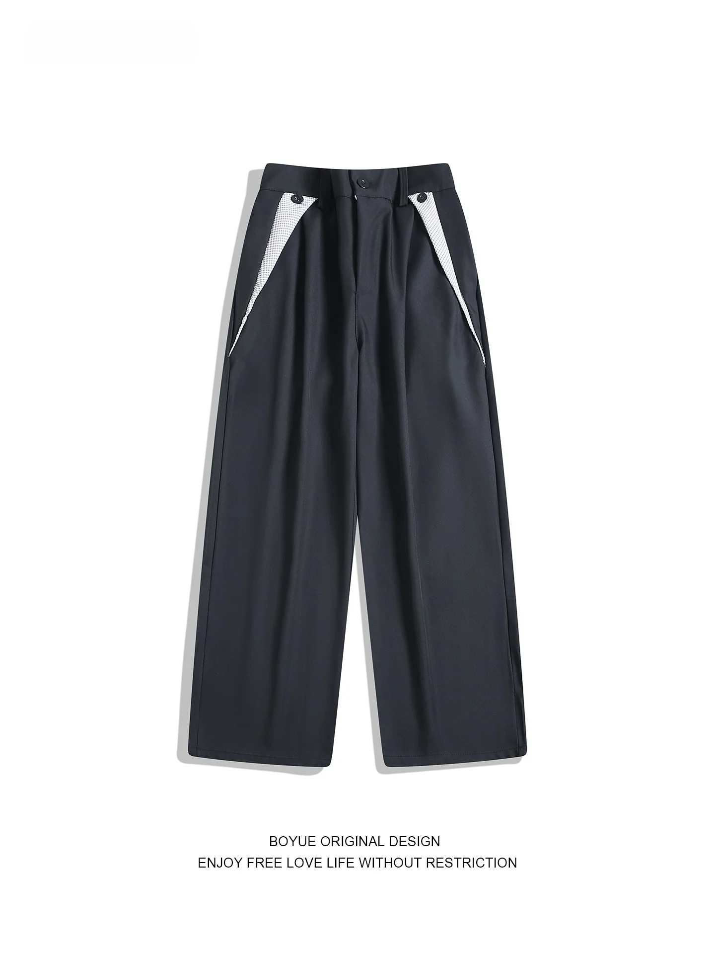 

Boyue Hong Kong Sle Retro Commute Wide Leg Pants Loose Drapey Elastic Waist Design Sensation Long Trousers ex