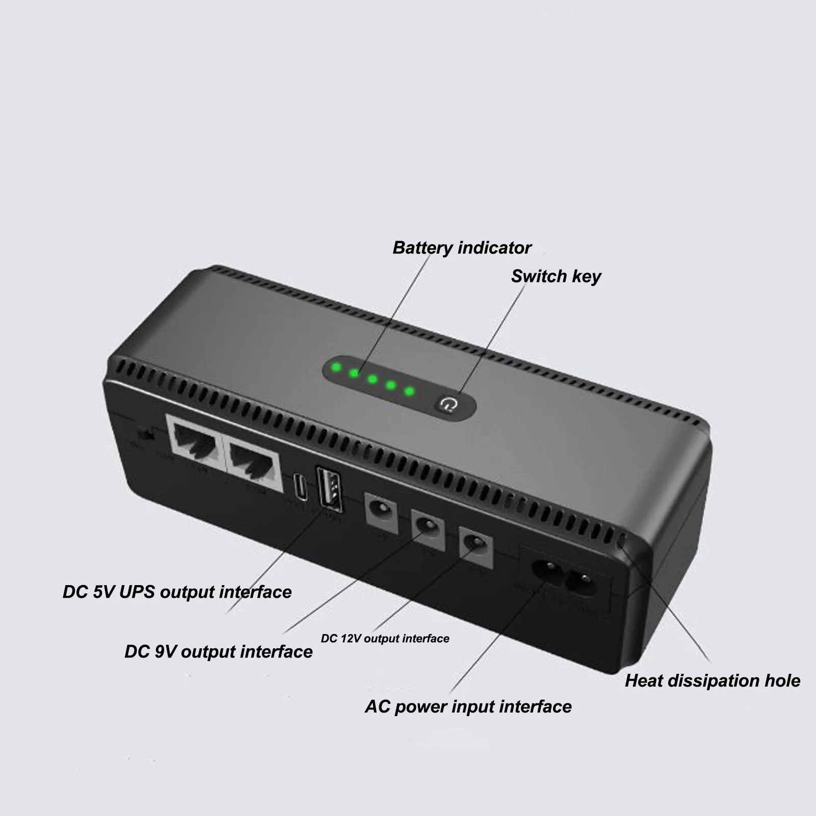 UPS Battery Backup 10400mAh 5V 9V 12V 15V 24V Uninterruptible Power Supply for Camera Router Modem100-240V US Plug