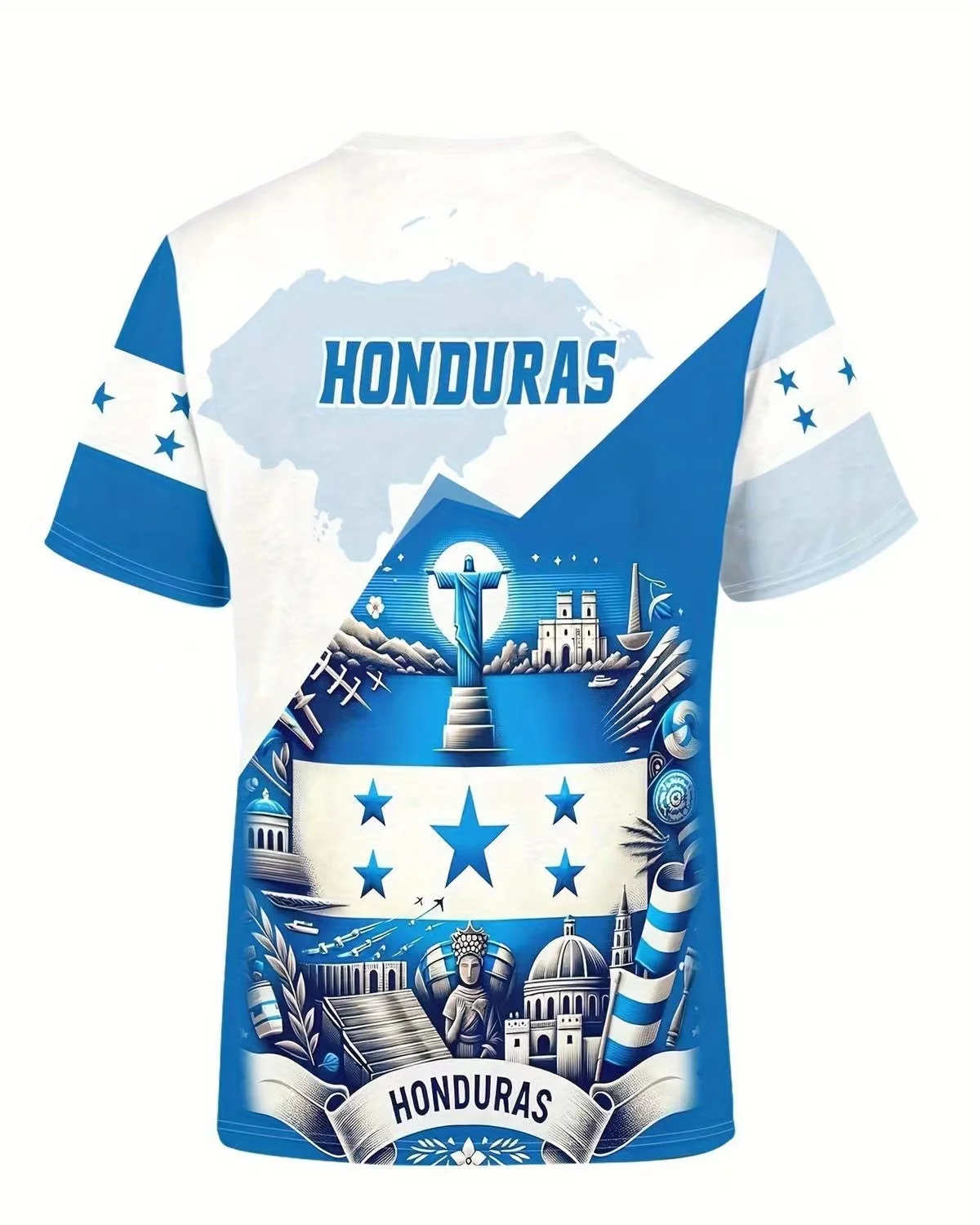 2024 European and American Summer Fashion T-shirt Honduras Flag Print Creative Pattern Men\'s Street Crew Neck Short-sleeved Top