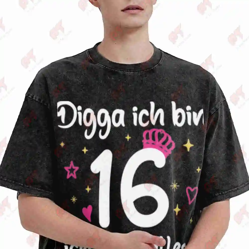 Digga 16th Birthday Sweet 16 German Vintage Washed Tee Pure Cotton T-Shirt
