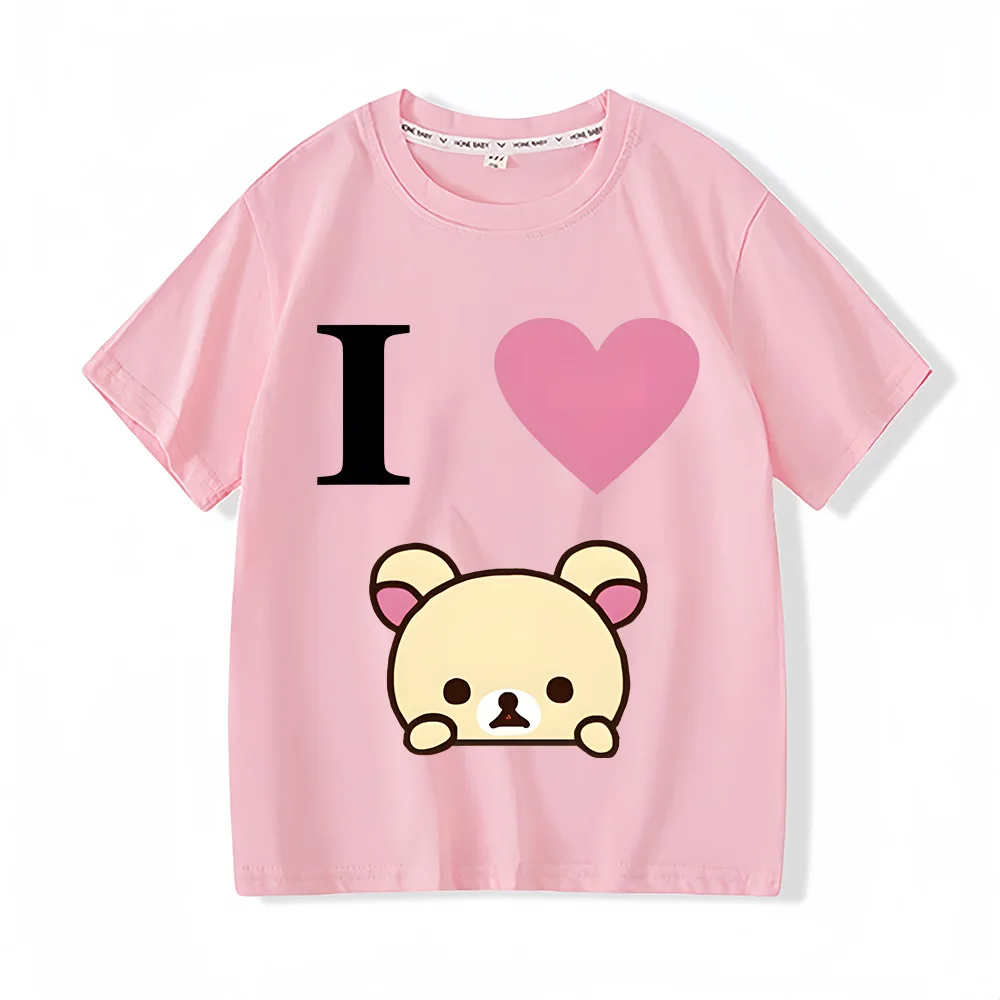 

L Love Rilakkuma Painting T-shirt Boys Girls Kids Clothing Cartoon Short Sleeves Sports Fashion Streetwear Manga/Comic Tee-shirt