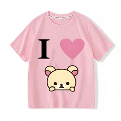 L Love Rilakkuma Painting T-shirt Boys Girls Kids Clothing Cartoon Short Sleeves Sports Fashion Streetwear Manga/Comic Tee-shirt