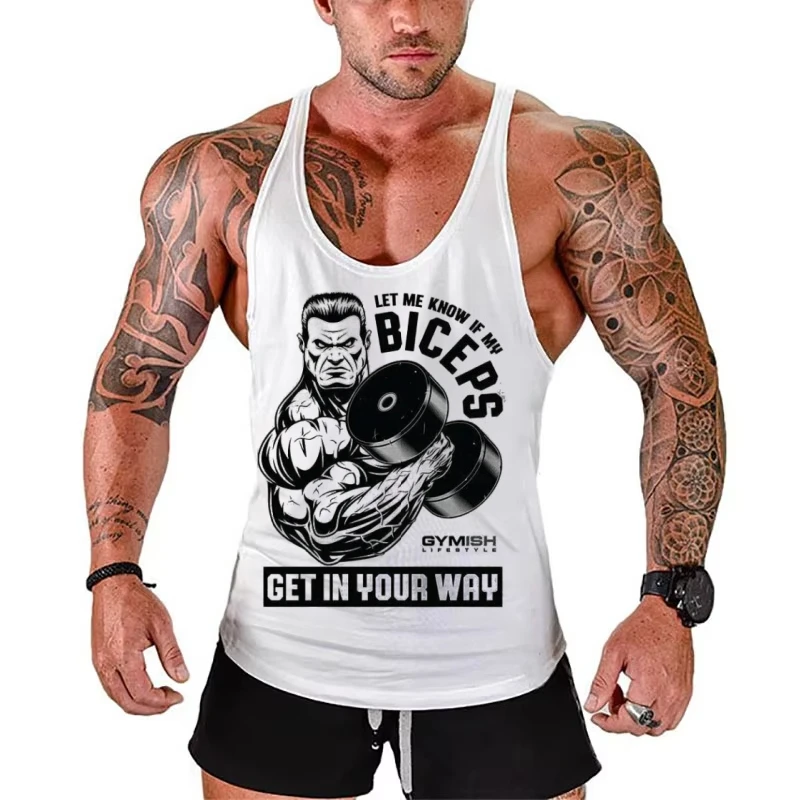 

Men's Bodybuilding Stringer Tank - Moisture - Wicking, with Inspiring Biceps - related Print, Perfect for Heavy Wor