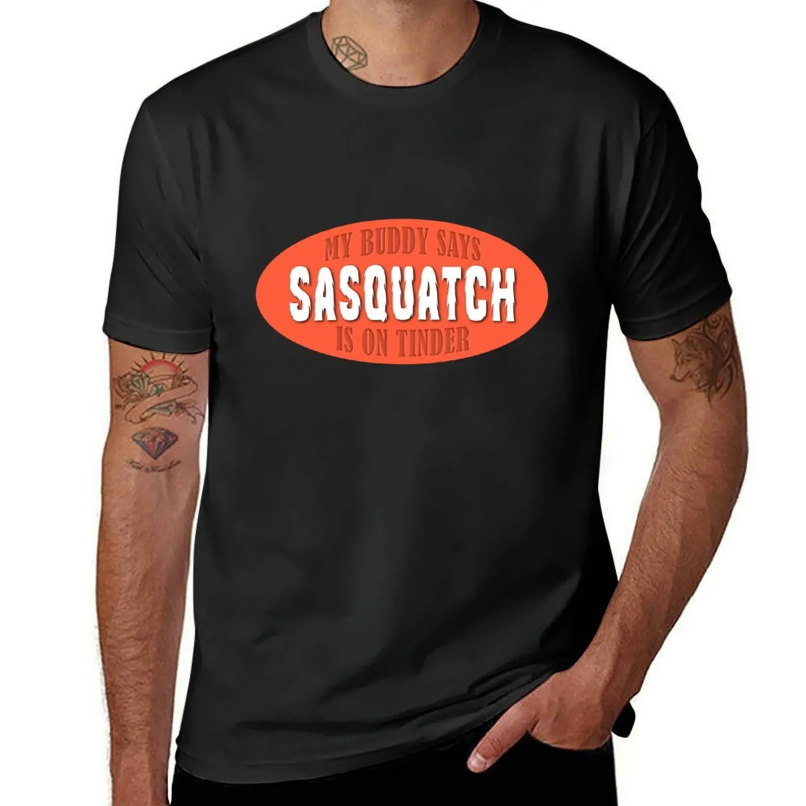 Sasquatch - Now on Tinder T-Shirt summer clothes boys animal print oversizeds t shirts men