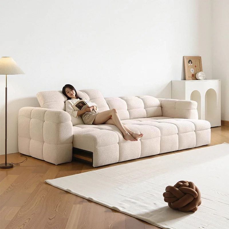 

#Modern Cream Style Electric Extendable Fabric Sofa High Back 3-Seater Power Recliner Functional Sofa For Small Apartment