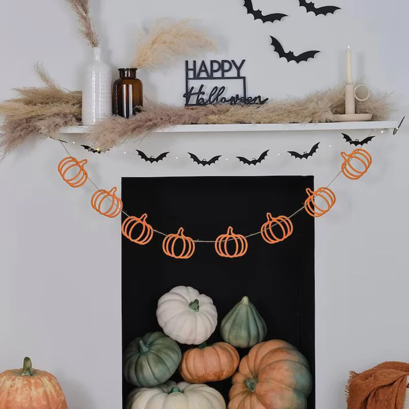 Bat pumpkin Banner Happy Halloween eve Party Trick or Treat Fireplace Mantle witch Hocus Pocus fall autumn birthday Decoration