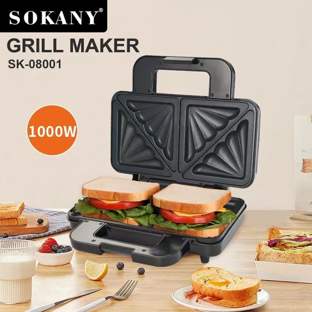 Electric Sealed Sandwich Maker with Anti-scald Handle Quick and Uniform Heating Make Stuffed French Toast, Omelets