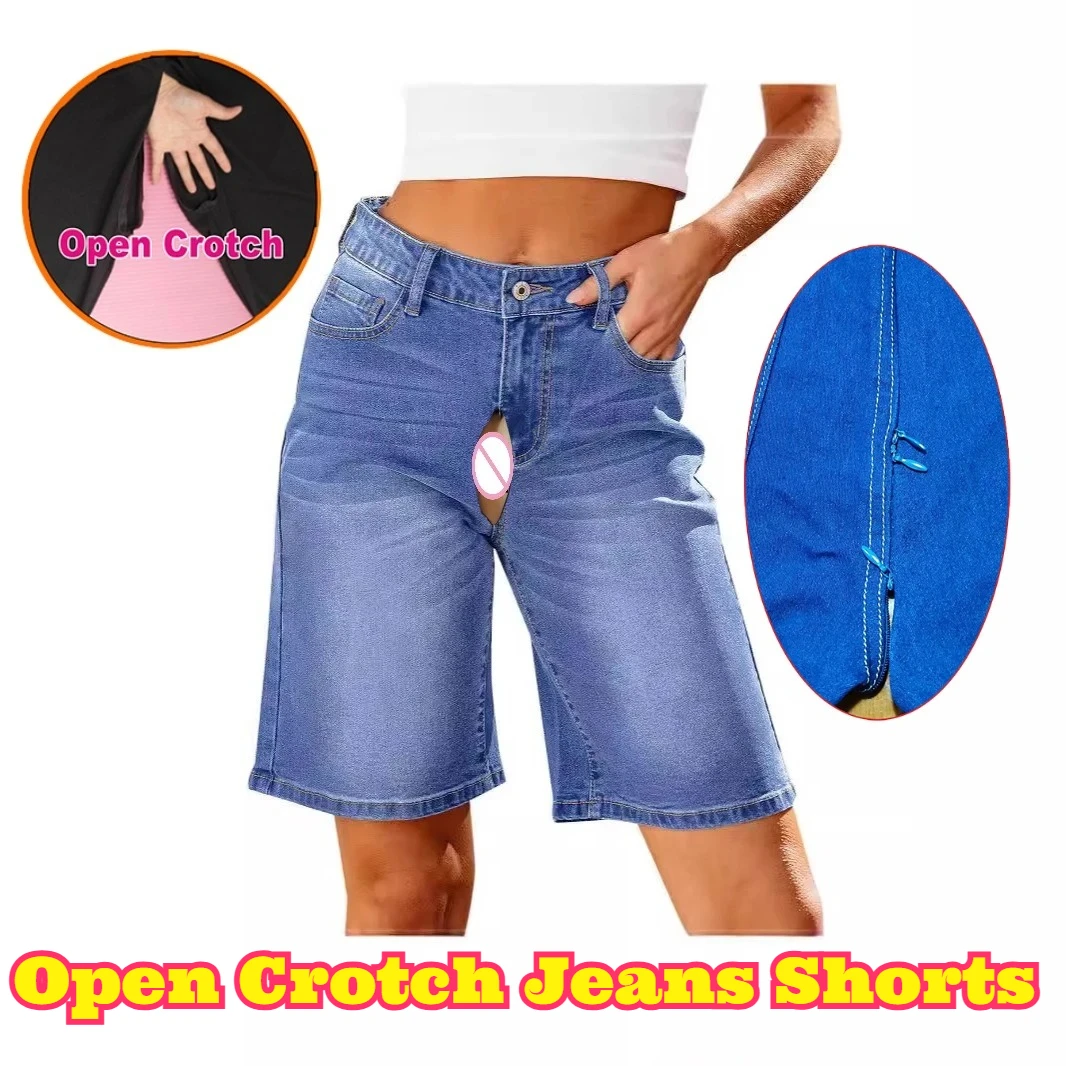 

Open Crotch Women Slim Fit Denim Capri Pant Fashion Mid Calf Casual Daily Street Style Soft Stretchy Versatile Comfortable Denim