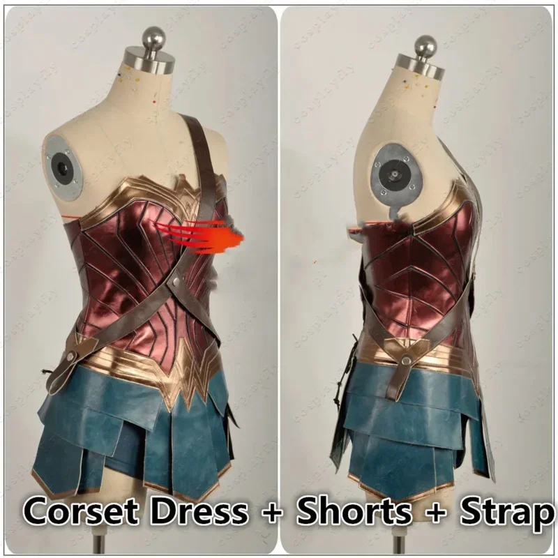 Anime wonder cosplay costume cos women dress deals adult brown top faux leather corset shorts girl wig Halloween accessories